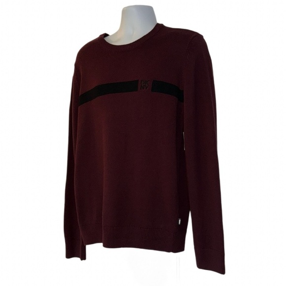 DKNY Men’s Wine Red Crewneck Sweater Size L – NWT – Logo Chest Stripe - Picture 12 of 15